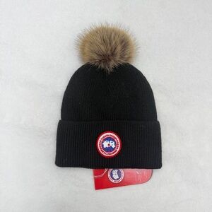 Canada Goose Black Knit Hat with Tan Pom-Pom
